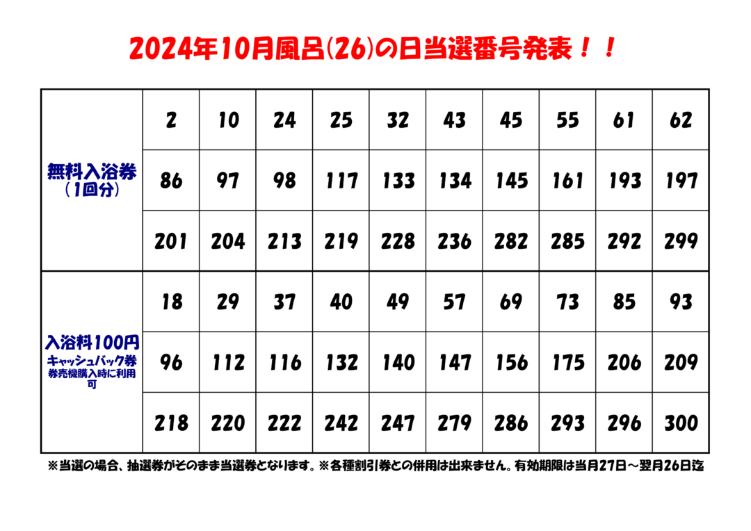 風呂の日当選番号発表2024年9月分